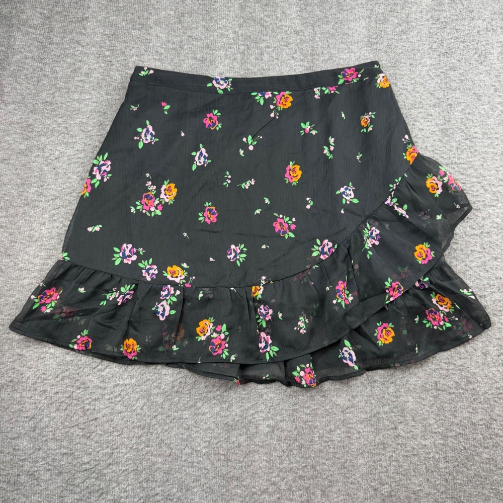 Vero Moda Ruffle Mini Skirt Women's Small Black Floral Faux Wrap Lined